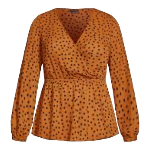 City Chic Women's Size XXL/24 Dotty Caramel and Black Wrap Top - Picture 1 of 12